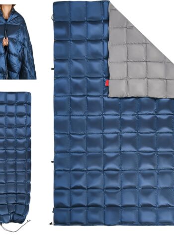 Down Camping Blanket - Lightweight, Packable, Warm & Puffy Outdoor Travel Quilt for Sleep, Hiking, Backpacking, Stadium, Festivals, Water-Resistant Sleeping Bag 55"x79"