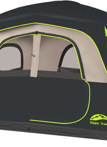 Happy Travel Tent 6 Person Tents for Camping, Waterproof Easy Setup Camping Tent with Rainfly, Portable Large Family Cabin Tent with 5 Large Mesh Windows and Carry Bag for Outdoor Camping & Hiking